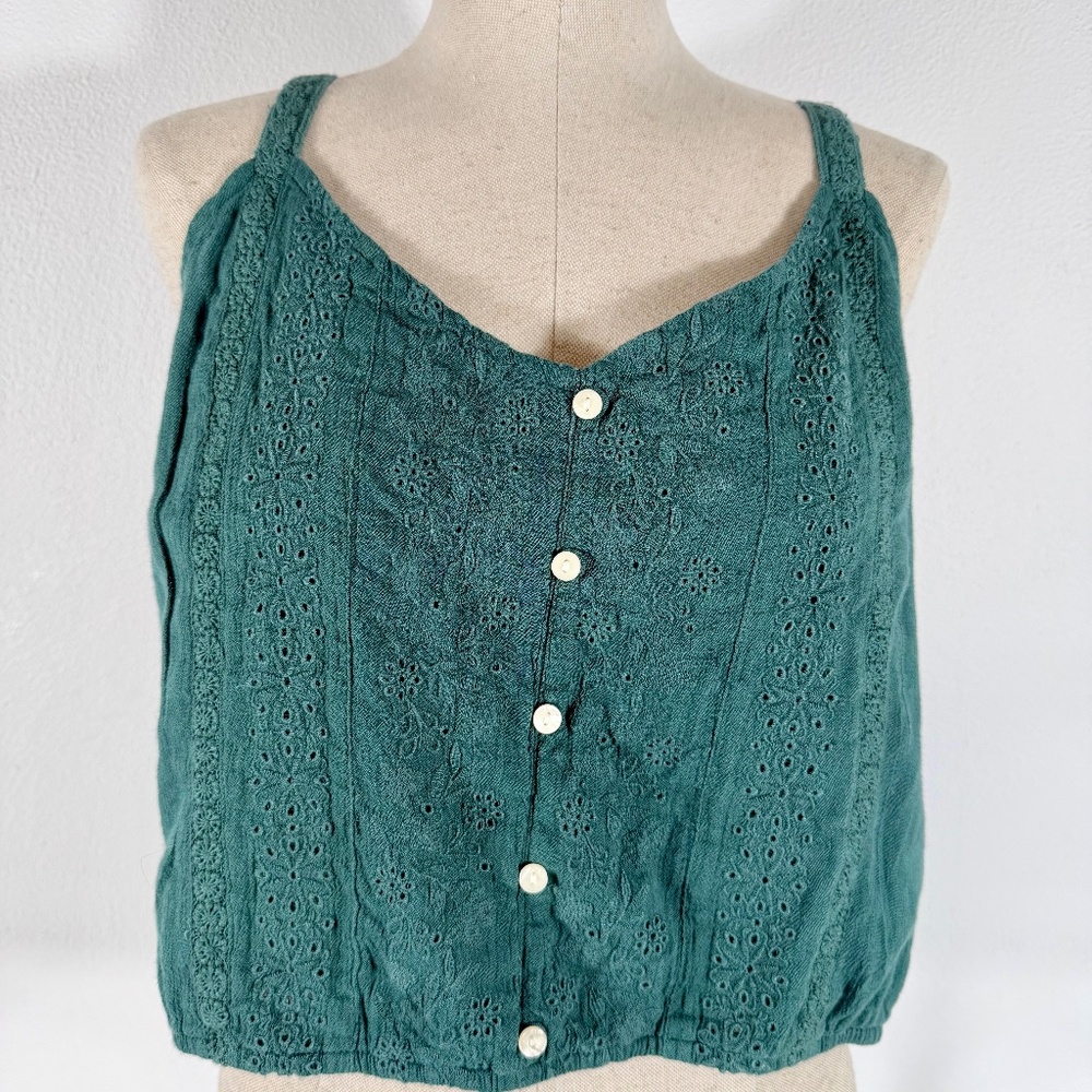 American Eagle Cottagecore Boho Eyelet Cropped Stretch Tank Green‎ Size XXL